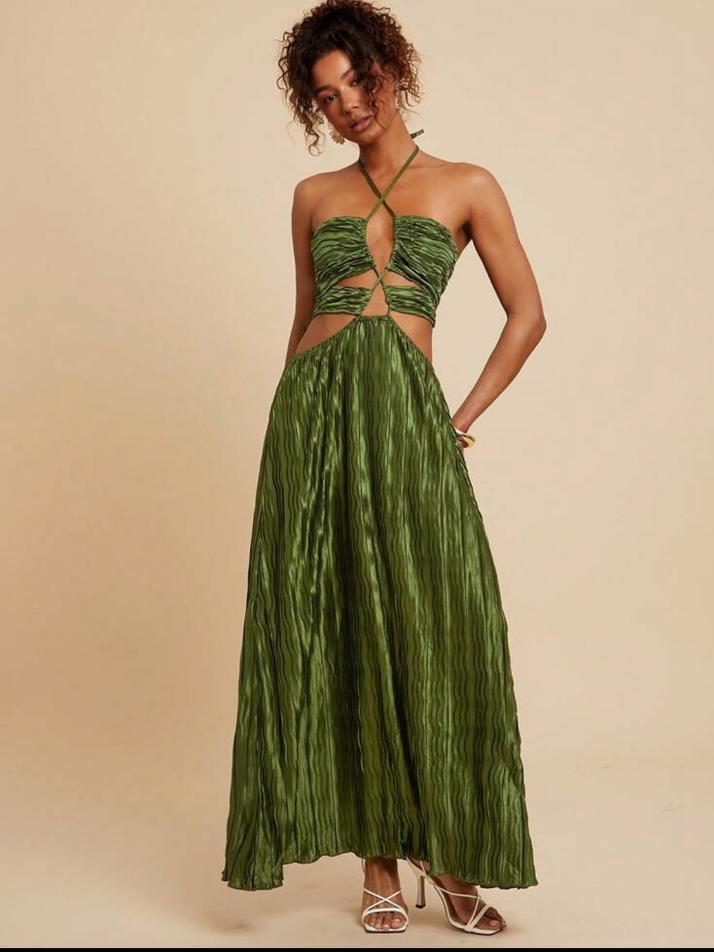 Olive Green Halter Cutout Maxi Dress